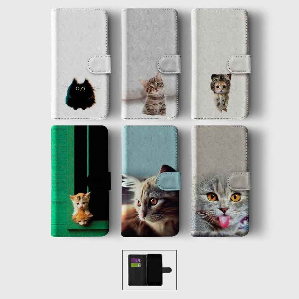 CASE FOR IPHONE 16 16E 15 14 12 12 PRO WALLET FLIP PHONE COVER KITTENS CATS CUTE - Image 1 of 1