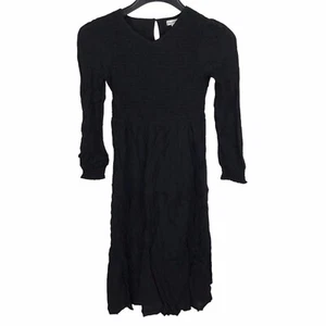 Love Fire Smocked Maxi Dress Big Girls Small S Black Long Sleeve Rayon Peasant - Picture 1 of 7