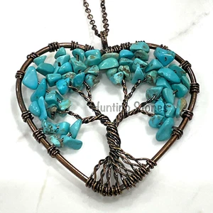 New Turquoise Howlite Chips Crystal Heart Necklace - 45mm Pendant - Picture 1 of 3