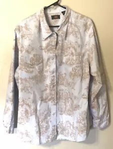 Vintage Route 66 Shirt Womens 26W Snap Button Toile Blue Tan Western Long Sleeve - Picture 1 of 9