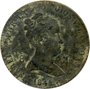 Spain 1845 8 Maravedis Isabel II - Constitutional Coin - Calico Patina  (0852)   - Picture 1 of 3