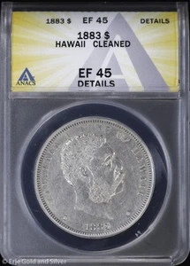 1883 $1 Hawaii Kalakaua Silver Dollar ANACS EF 45 Details | XF - Picture 1 of 4