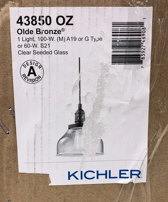 Kichler Avery 1-Light Olde Bronze Mini Pendant with Seeded Glass 43850OZ - Image 1 of 3