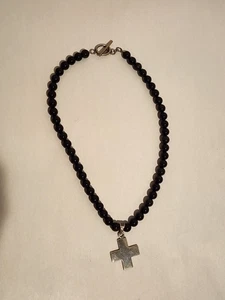 Silber Glanz Obsidian Mexiko Sterlingsilber Kreuz Halskette signiert TG 254 - Bild 1 von 5
