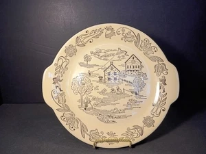 Royal China Bucks County Cake Plate Lugged Handle Yellow Colonial Farm C52 - Picture 1 of 10