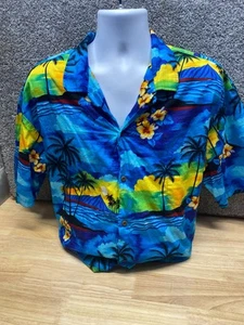 VTG Aloha Republic Mens 2XL Vibrant Blue Short Sleeve Button Up Hawaiian Shirt - Picture 1 of 12