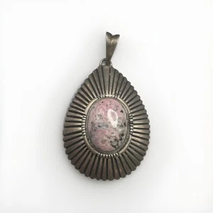 Ciondolo Nativi Americani Argento Sterling 925 Rodonite 2,5" Firmato "CB" 22g - Foto 1 di 8