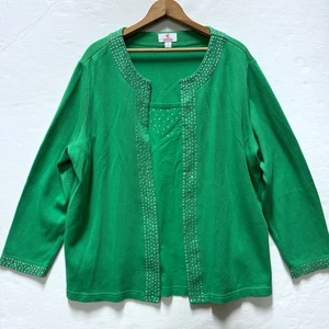 Quacker Factory Embellished Cardigan Sweater 1X Green Rhinestones Attached Tank - Picture 1 of 8