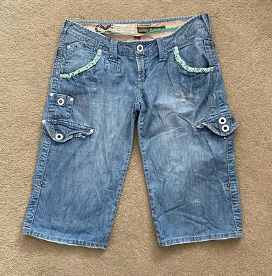 Women’s River Island Utility Shorts Retro Blue Denim Jeans Y2K Size 12/14 W34" - Image 1 of 4