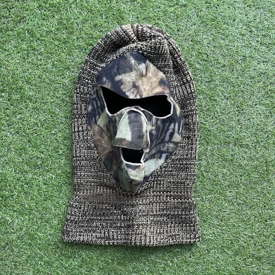 Vintage 80s Camo Hunting Ski Mask Hunter Knit Winter Facemask - Image 1 of 4
