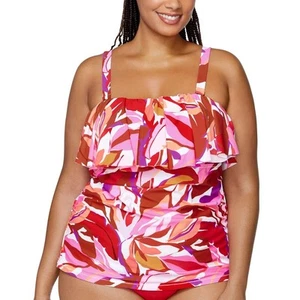 Raisins Curve Trendy Plus Size Sella Ruffled Tankini Top - Picture 1 of 6
