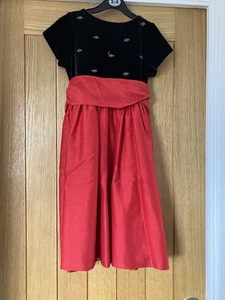 Girls Age 6 Years Black Velvet & Red Satin Party Dress With Embroidered Bodice - Picture 1 of 17