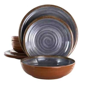 Elama Stone Oak Set di Posate 12 Pezzi in Melamina Leggera Nero - Foto 1 di 4
