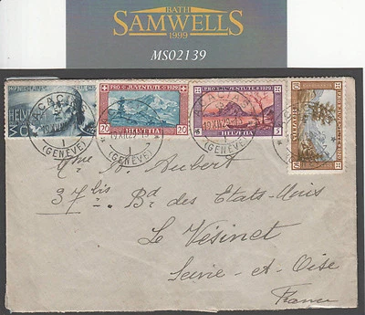 SUIZA Cubierta 1929 *PRO-JUVENTUTE* Juego Completo{4} CARIDAD Francia FLORES MS2139 Foto 1 de 2