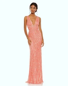 Mac Duggal Coral Sequin Plunge Neck Gown Size 10 $398 - Picture 1 of 4