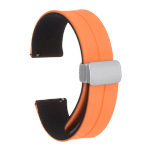 Correa de Reloj de Silicona Magnética 22mm de Goma con Hebilla, Naranja/Negro - Imagen 1 de 7