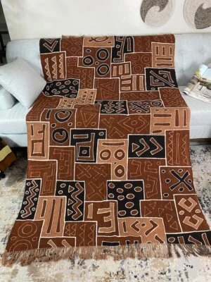 Mudcloth Bogolan Textile Bedsheet Mali Handmade Blanket Throw Boho Africa Decor - Image 1 of 4
