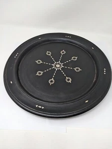 Indonesischer / balinesischer handgefertigter dekorativer Holzteller mit Austernschalenintarsien - Bild 1 von 3