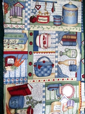 Fabric Red Rooster "In the Kitchen" Canning Pickles Relish Olive Oil $3.95 - Image 1 of 3