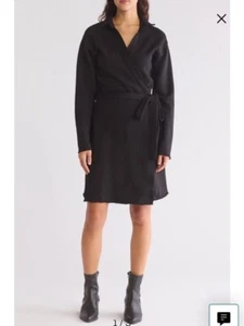 FRANK & EILEEN Willa Triple Fleece Wrap Dress Black Size Medium - Picture 1 of 4