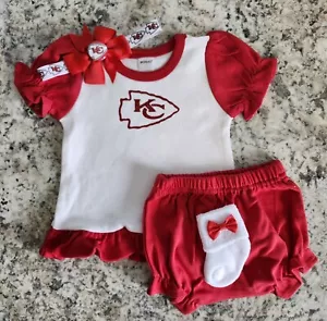 KC Chiefs infant/baby girl outfit KC Chiefs baby gift girl Chiefs baby clothes - Picture 1 of 2