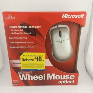 Vintage 2001 Microsoft Wheel Mouse Optical - White - Model X08-40764 New Sealed - Picture 1 of 4