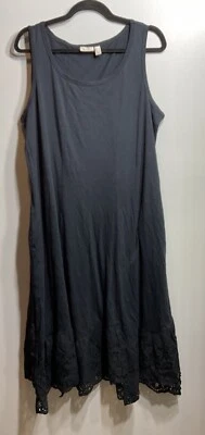 LOGO by Lori Goldstein Dress Cotton Modal Eyelet Hem Black Sleeveless SizeLarge Foto 1 de 4