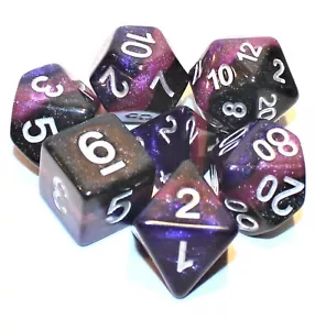 Juego de 7 dados poliédricos de la galaxia de medianoche con bolsa de dados azul marino - RPG D&D - Imagen 1 de 2