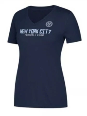 MLS New York City FC Football Club Navy V-Neck Fitted T-Shirt SS Womens Sz L NWT Cover