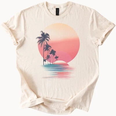 Camiseta de playa retro Sunset Palm Tree Surfer Foto 1 de 4