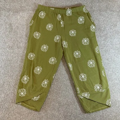 Womens Green Dandelion Print Cropped Capri Pants Elastic Waist size M - Image 1 of 4