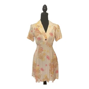 Free People blaues Hawaii Minikleid creme Blumen seitlicher Reißverschluss Damen Gr. XS - Bild 1 von 7