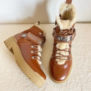 Valentino Garavani Trekkgirl Vlogo Brown Suede Shearling Boots Size EU 38 - Bild 1 von 16