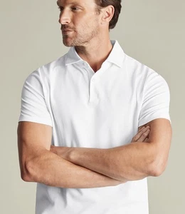CAMISA POLO Algodón Piqué Elástica Blanca Hombres CHARLES TYRWHITT Talla MEDIANA Nueva - Imagen 1 de 12
