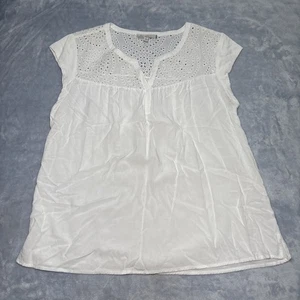 Pale Sky  Sleeveless Blouse Tank Top Crochet Trim Peep V-neck Size L - Picture 1 of 6