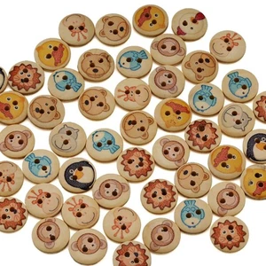50PCS Animal Print Wood Buttons, 2-Hole for DIY Sewing Crafts Scrapbooking 15mm - Picture 1 of 5