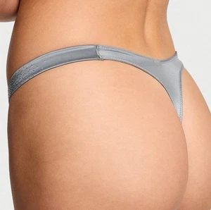 Victorias Secret VERY SEXY Thong Panty VS Bling Strap Gray Satin Large NWT - Picture 1 of 5