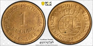 R49 Guniea-Bissau 1946 Escudo PCGS MS-65 FULL RED - Picture 1 of 3