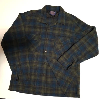 Pendleton años 50 100 % lana franela L azul/verde vintage a cuadros abotonados NUEVO EE. UU.  Foto 1 de 4