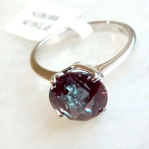 2 Carat Alexandrite Ring 14K White Gold Round Checker Board Cut 8mm Created Gem - Picture 1 of 4