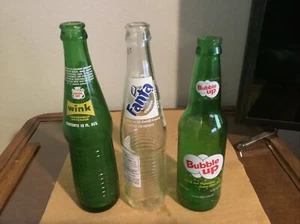 Lot of 3 Vintage Soda Bottles, 2021 10 Oz Fanta Orange-2009 Bubble Up-Wink 12 Oz - Picture 1 of 7
