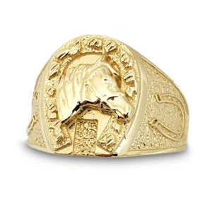 Solid 18K Yellow Gold Large Nugget Mens Horseshoe Ring Size 5 - 15 - Picture 1 of 8