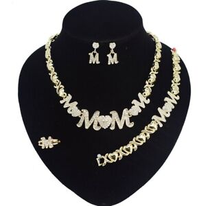 HUGS & KISSES Xo Mom Set Necklace Bracelet earrings Ring Gold Filled 