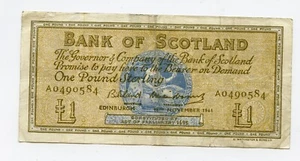BANK OF SCOTLAND SCOTTISH £1 BANKNOTE DATED 16TH NOVEMBER 1961 PREFIX A - Picture 1 of 2