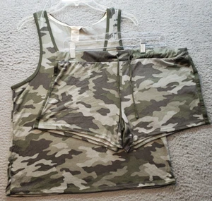 2 Piece Set Lucky Brand Tank & Shorts Womens Large Multi Camouflage Sleepwear - Picture 1 of 12
