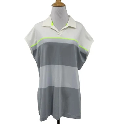 耐克 Polo 衫女式 XL 超大号白色灰色条纹无袖 Dri Fit 上衣 — 第 1/4 张图片