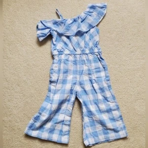 Janie and Jack Girls Blue Rose Gingham Jumpsuit Romper sz3 - Picture 1 of 13