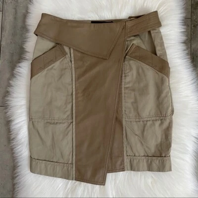 Women's Alexander Wang $650 tan beige brown leather trimmed pencil skirt size 2 - Image 1 of 4
