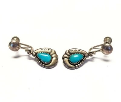 Turquoise Earrings Vintage Sterling Southwest Screwback Earrings - Image 1 of 2