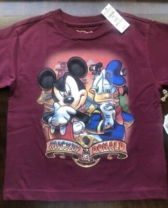 DISNEY STORE Studio Collection T Shirt Mickey Mouse Donald Duck sZ 2-3 maroon - Picture 1 of 12